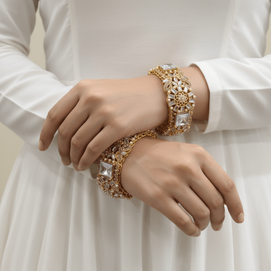 Anmol Kangan Bangles - 22K Gold Plated Openable Bracelets Pair of 2 - Riwaaj