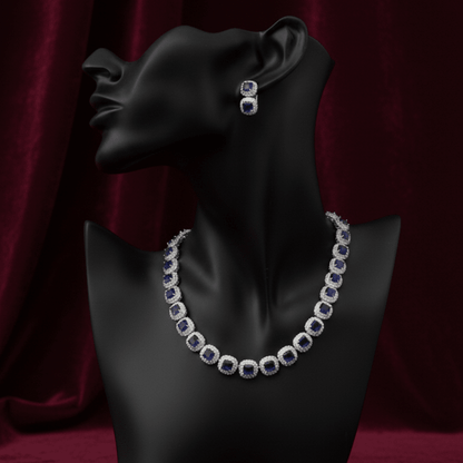 Naqsh - e - Zircon Mala Necklace Set - 22K Gold Plated Zirconia Jewelry with Earrings - Riwaaj
