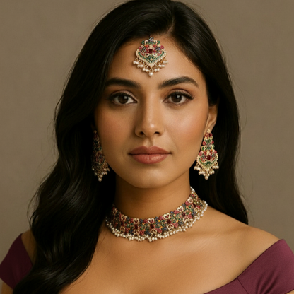 Encrusted Navratan Necklace Set