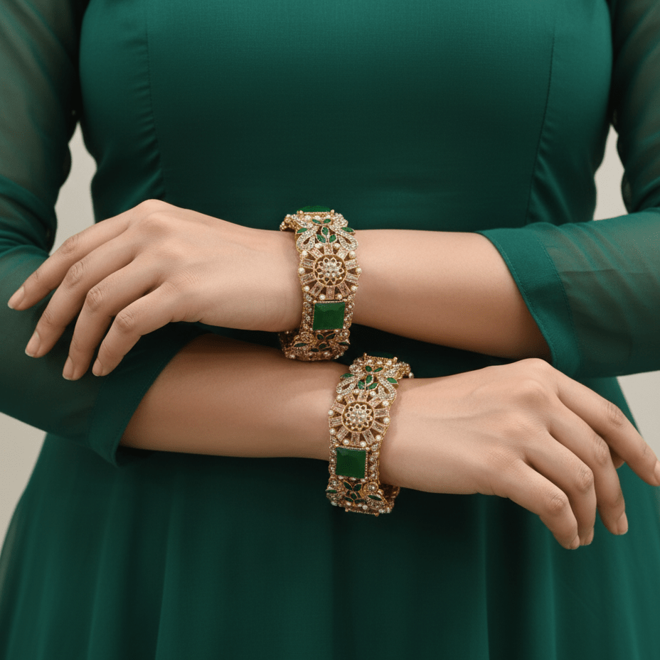 Anmol Kangan Bangles - 22K Gold Plated Openable Bracelets Pair of 2 - Riwaaj