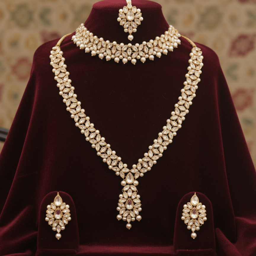Imperial Dynasty Kundan Set - Choker Necklace Earrings & Tikka - Riwaaj