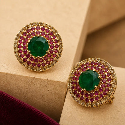 Green Zarmina ruby halo gold plated crystal statement stud earrings
