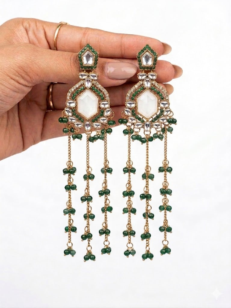 Bahar Kashmiri Long Earrings – 22K Gold Handmade Statement Drops