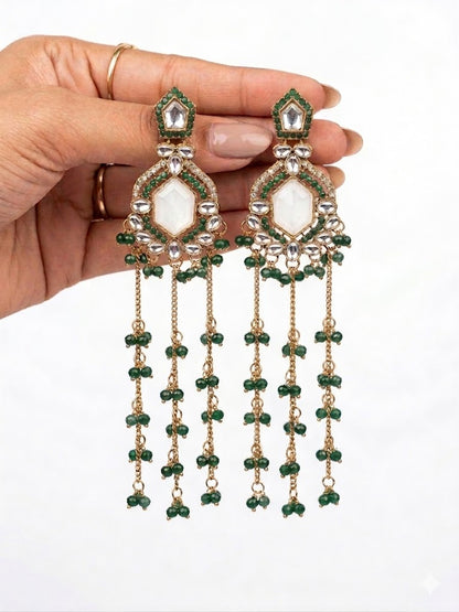 Bahar Kashmiri Long Earrings – 22K Gold Handmade Statement Drops