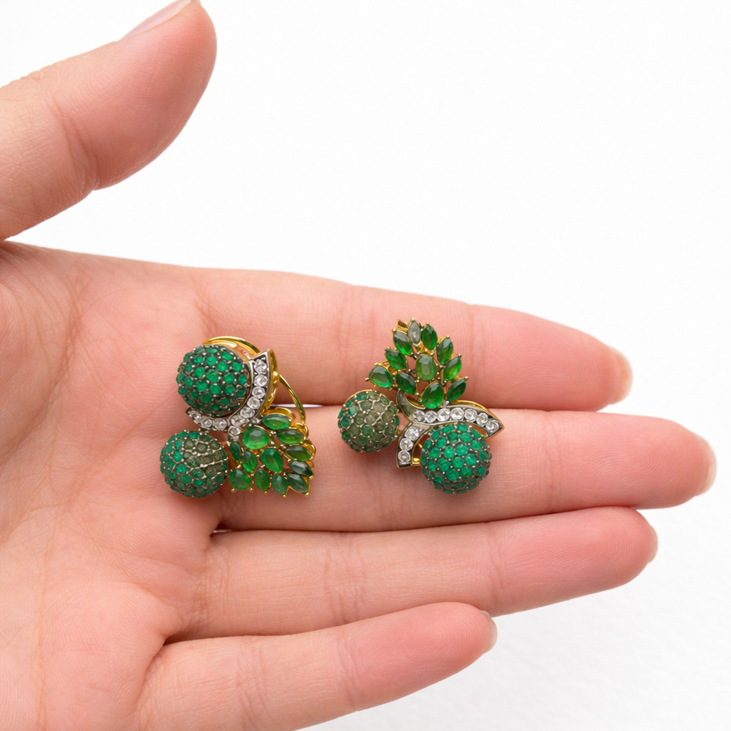 Sitara Stud Earrings – 22K Gold CZ Handmade Multi-Colour