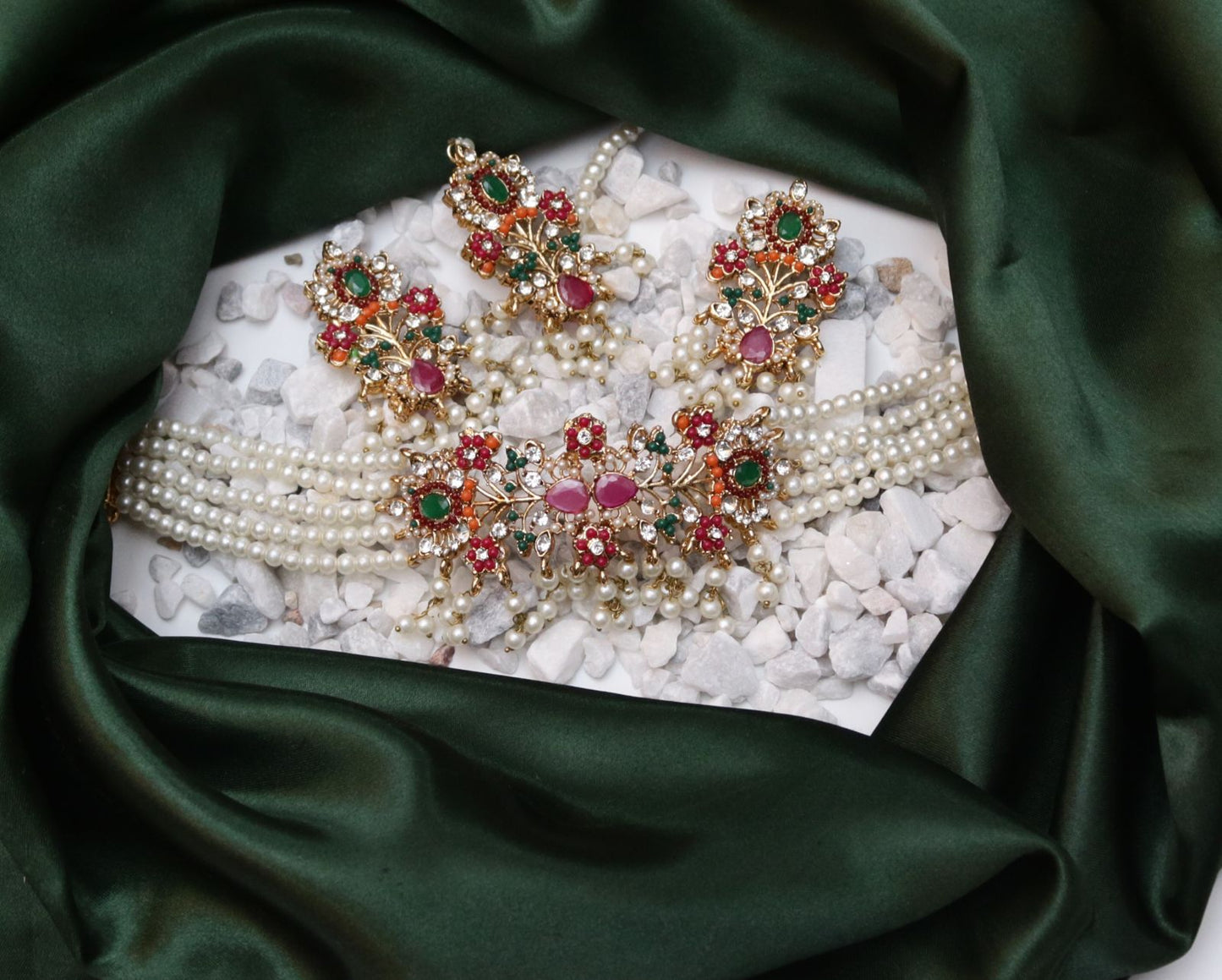 Handmade Navrattan Stones Set with Teeka