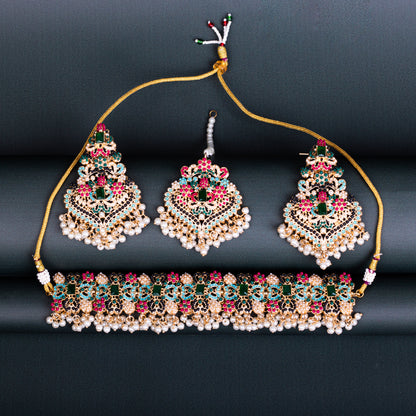 Encrusted Navratan Necklace Set