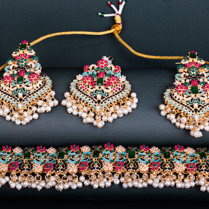 Encrusted Navratan Necklace Set