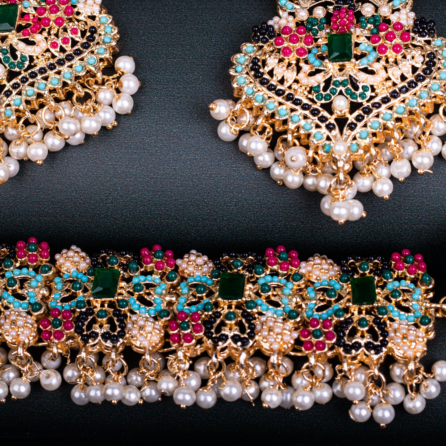 Encrusted Navratan Necklace Set