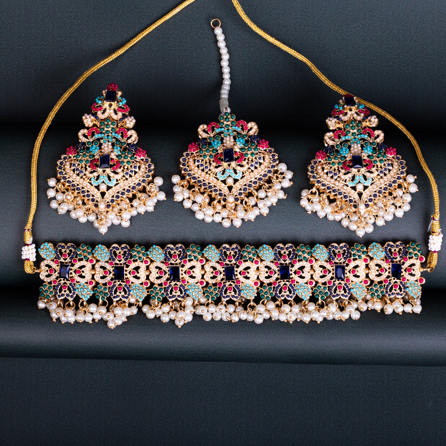 Encrusted Navratan Necklace Set