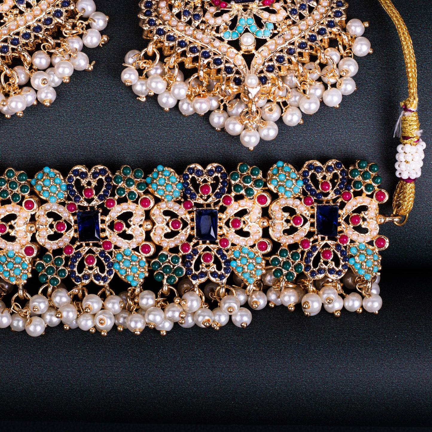 Encrusted Navratan Necklace Set
