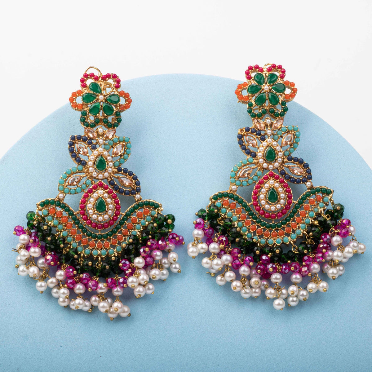 Overlong Navratan Earrings - Riwaaj