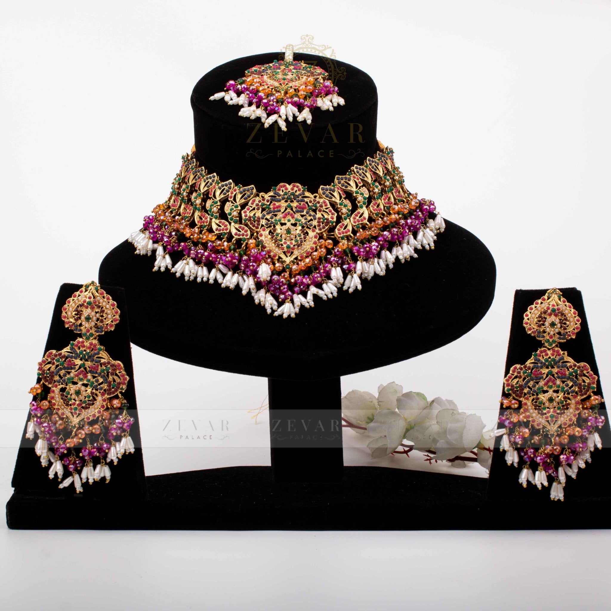 Rutaab Navratan Necklace Set – Riwaaj