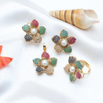 Load image into Gallery viewer, Pearl Navratan Locket Set
