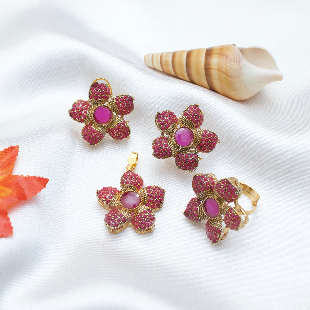 Pearl Navratan Locket Set