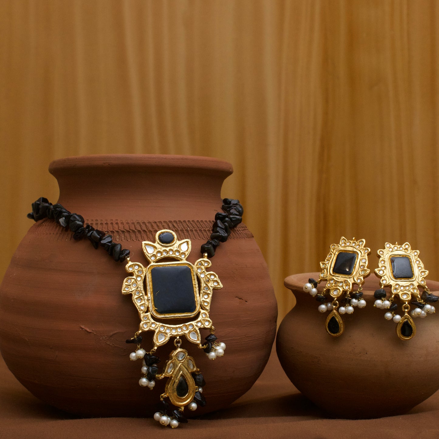Noir Royal Laak Kundan Maala Set – 22K Gold Polish | 100% Handmade