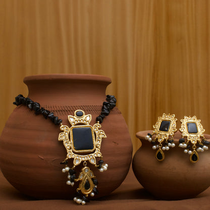 Noir Royal Laak Kundan Maala Set – 22K Gold Polish | 100% Handmade