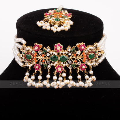 Handmade Navrattan Stones Set with Teeka