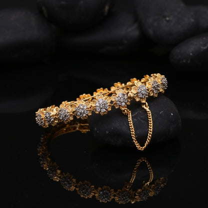 22K Gold Plated Zirconia Bangle | Adjustable Cuff Bracelet - Riwaaj