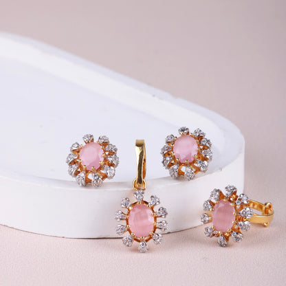 Cubic Flower Locket Set - Riwaaj
