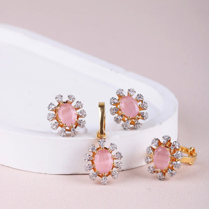 Cubic Flower Locket Set - Riwaaj