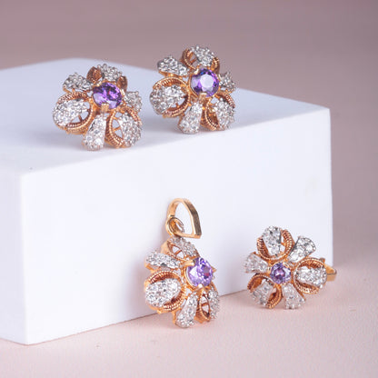 Zircon Flower Locket Set