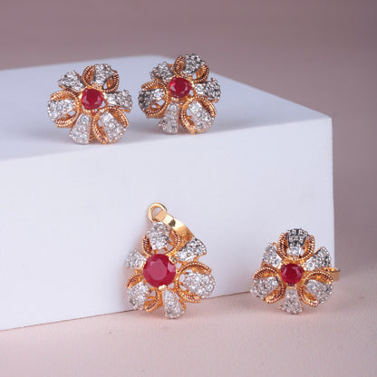 Zircon Flower Locket Set