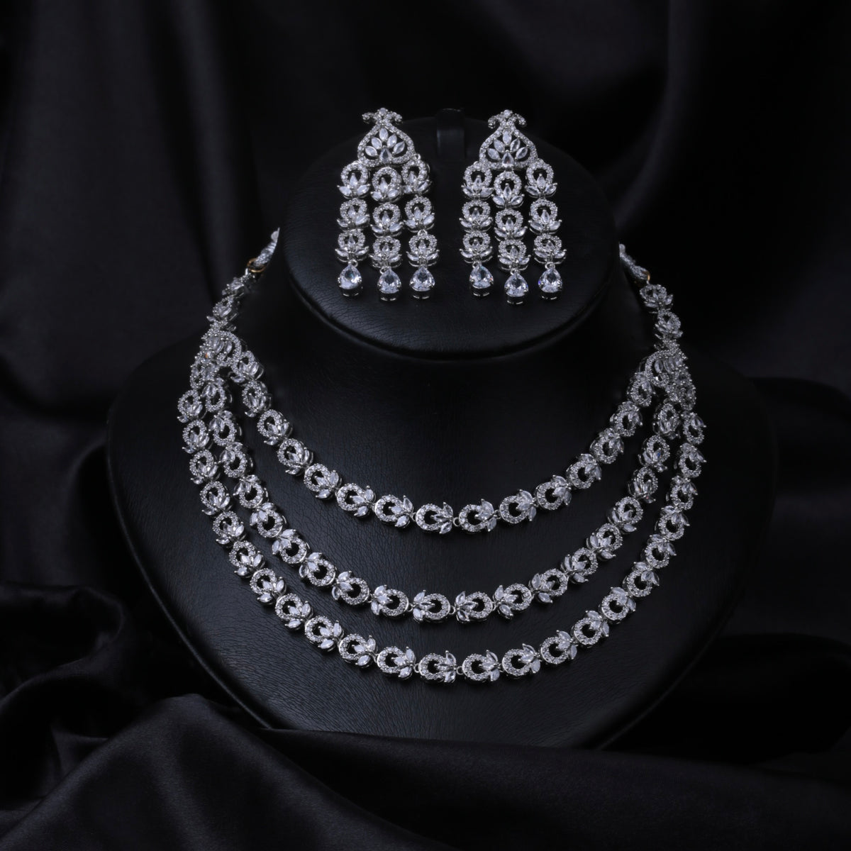 Classic Cubic 3 Layer Crystal Necklace Set