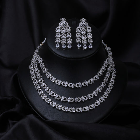 Classic Cubic 3 Layer Crystal Necklace Set