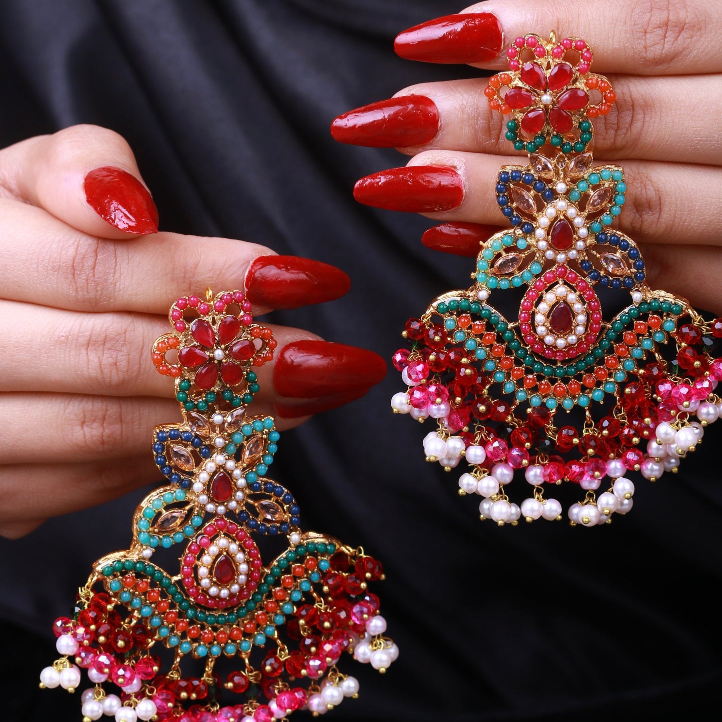 Overlong Navratan Earrings