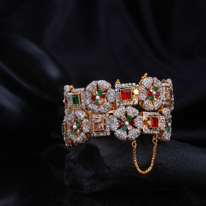 Regal Ruby & Emerald Floral Openable Bangle - Riwaaj