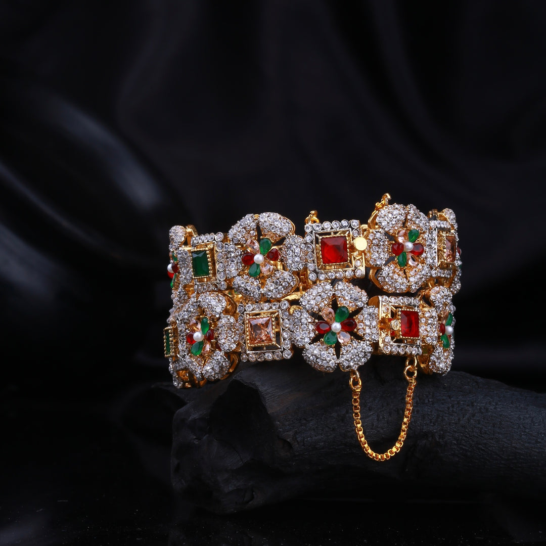 Regal Ruby & Emerald Floral Openable Bangle