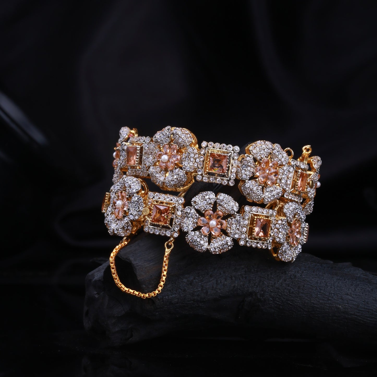 Regal Ruby & Emerald Floral Openable Bangle