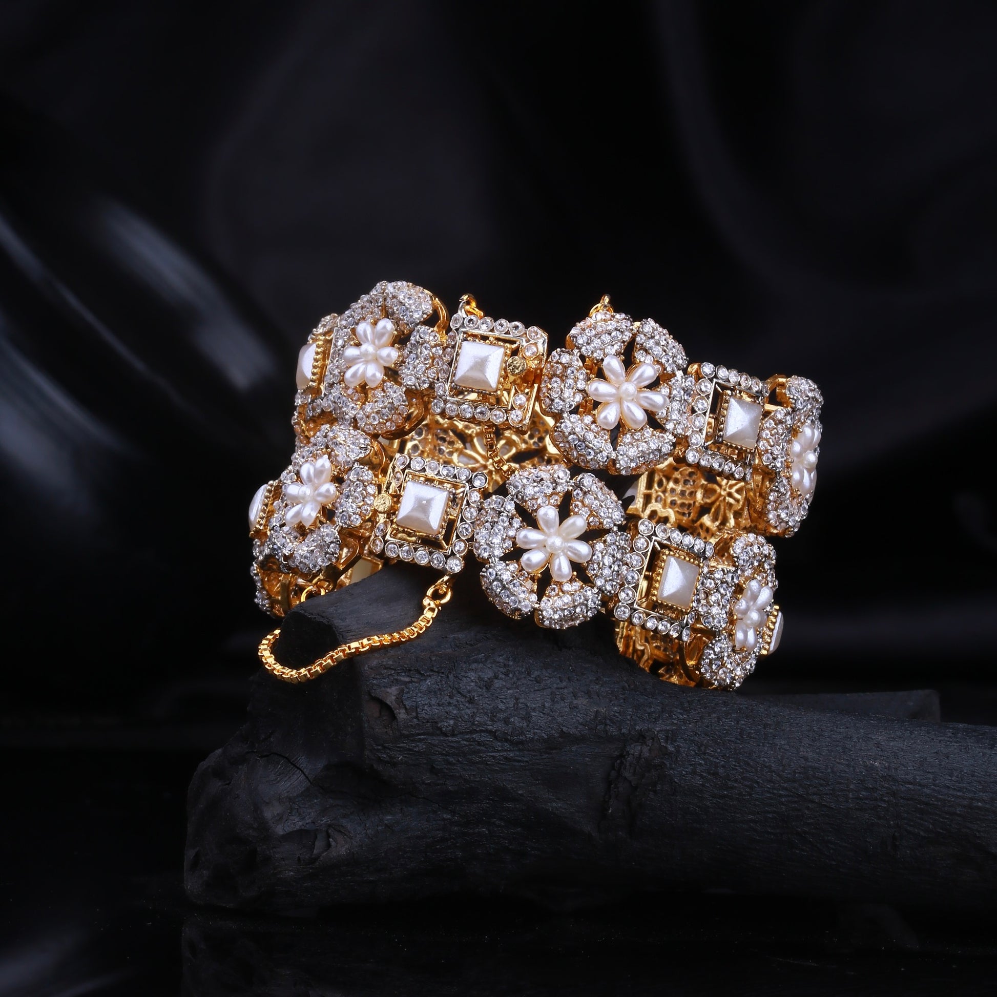 Regal Ruby & Emerald Floral Openable Bangle - Riwaaj