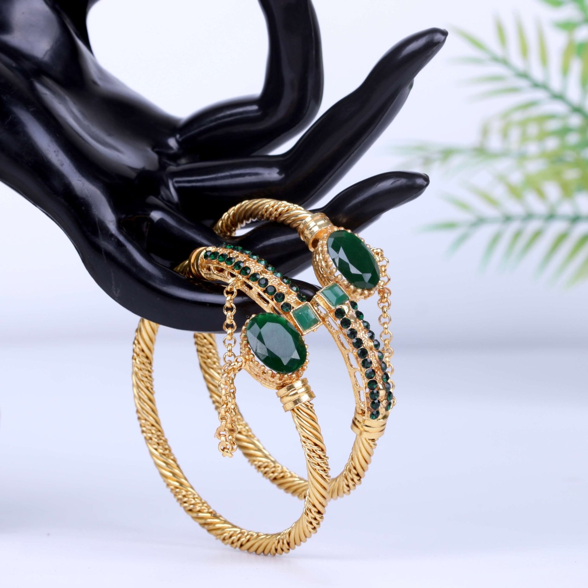 Tribal Solid Gold Polished Openable Bangles - Riwaaj