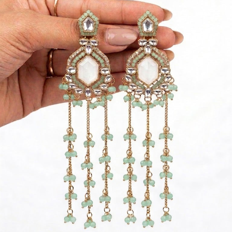 Bahar Kashmiri Long Earrings – 22K Gold Handmade Statement Drops