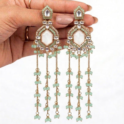 Bahar Kashmiri Long Earrings – 22K Gold Handmade Statement Drops