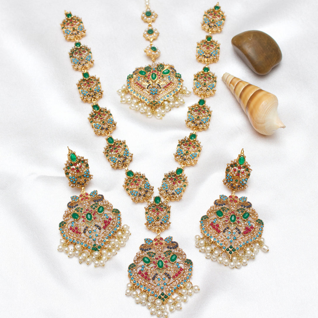 Tourmaline Navratan Necklace Set