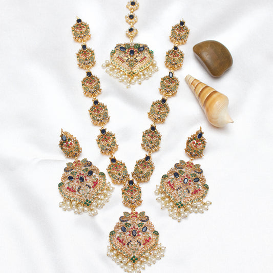 Tourmaline Navratan Necklace Set - Riwaaj