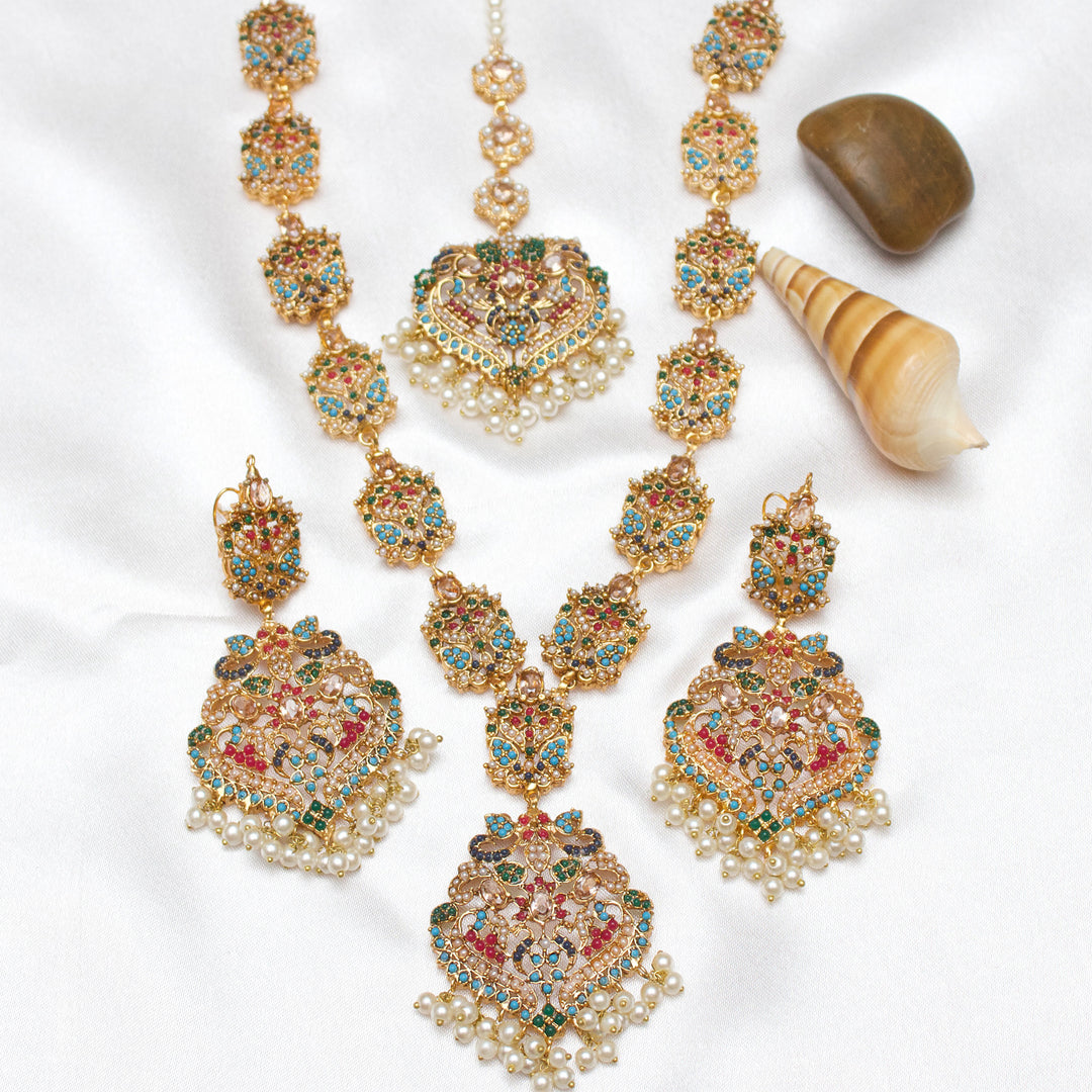 Tourmaline Navratan Necklace Set