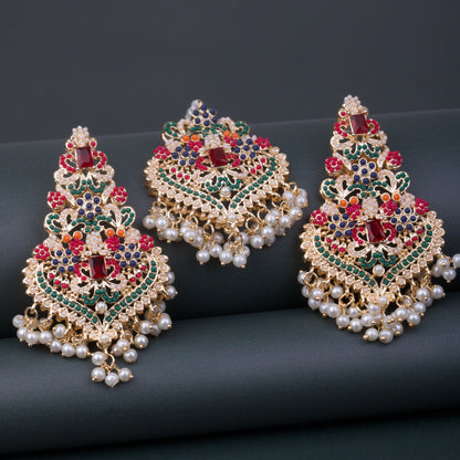 Encrusted Navratan Necklace Set