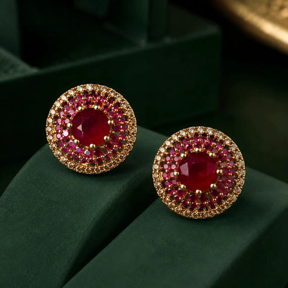 Ruby Zarmina ruby halo gold plated crystal statement stud earrings