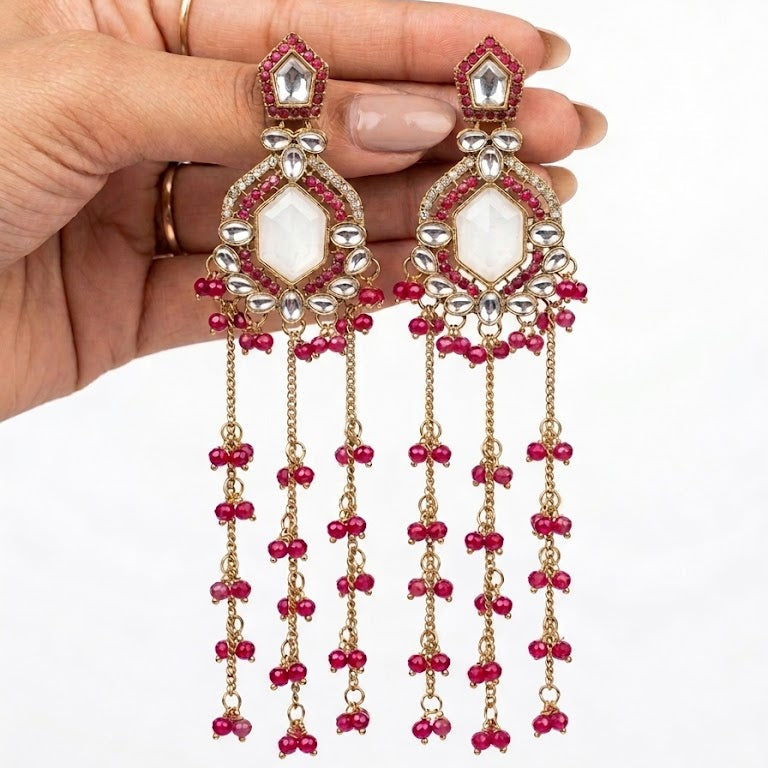Bahar Kashmiri Long Earrings – 22K Gold Handmade Statement Drops