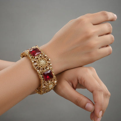 Anmol Kangan Bangles - 22K Gold Plated Openable Bracelets Pair of 2 - Riwaaj