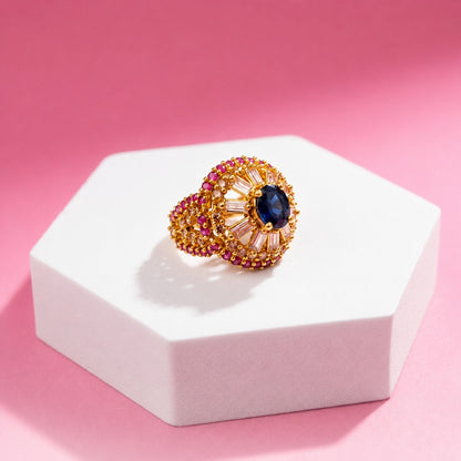 Handcrafted 22k Gold Statement Pavilion Sunburst Ring
