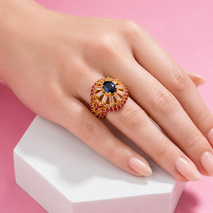 Handcrafted 22k Gold Statement Pavilion Sunburst Ring