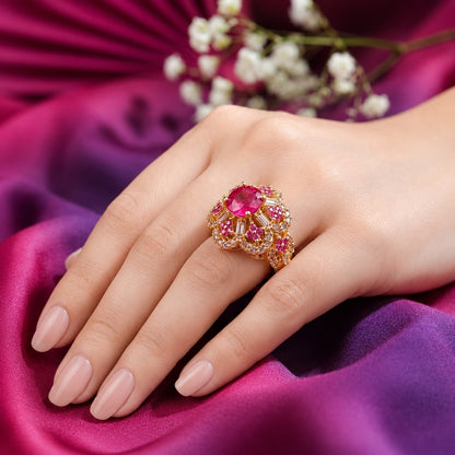 Handcrafted 22k Gold Statement Scalloped Ruby Ring