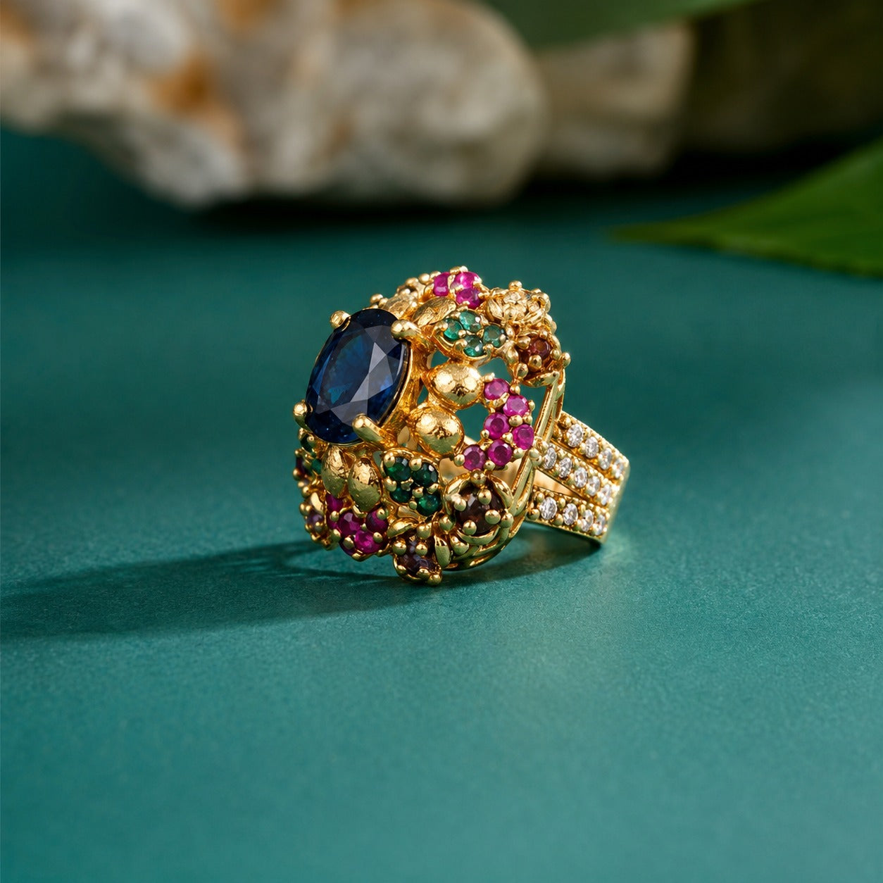 Handcrafted 22k Gold Statement Mosaic Cluster Ring