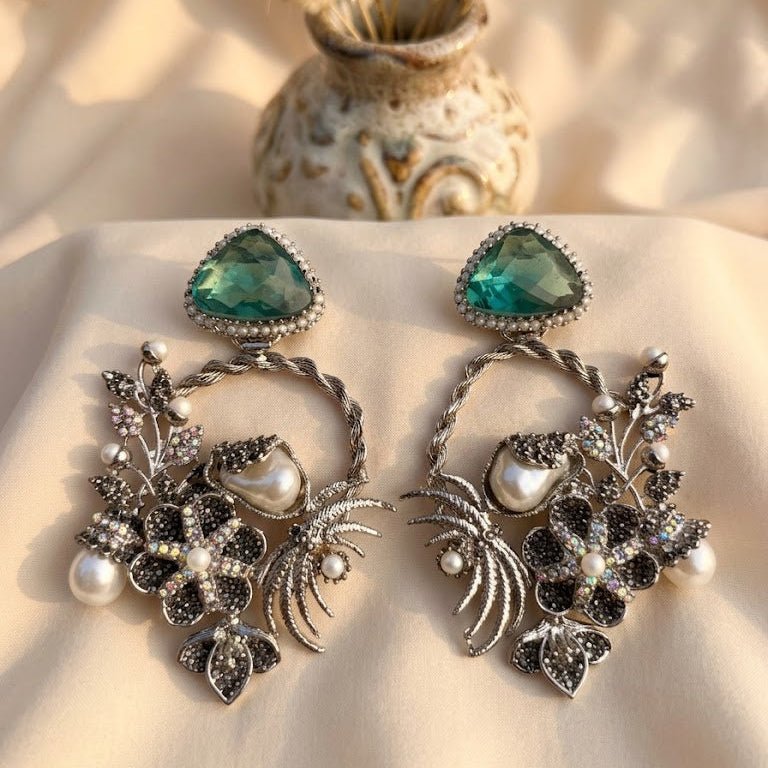 Imperial Pearl & Gemstone Encrusted Hoops - Riwaaj