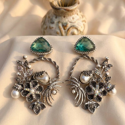 Imperial Pearl & Gemstone Encrusted Hoops - Riwaaj